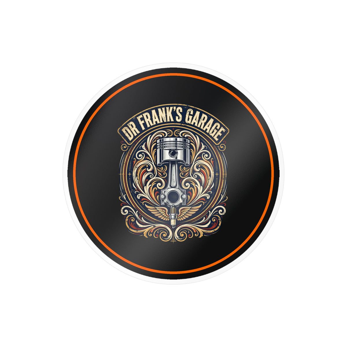 Dr. Frank's Garage Winged Piston kiss-cut vinyl decal