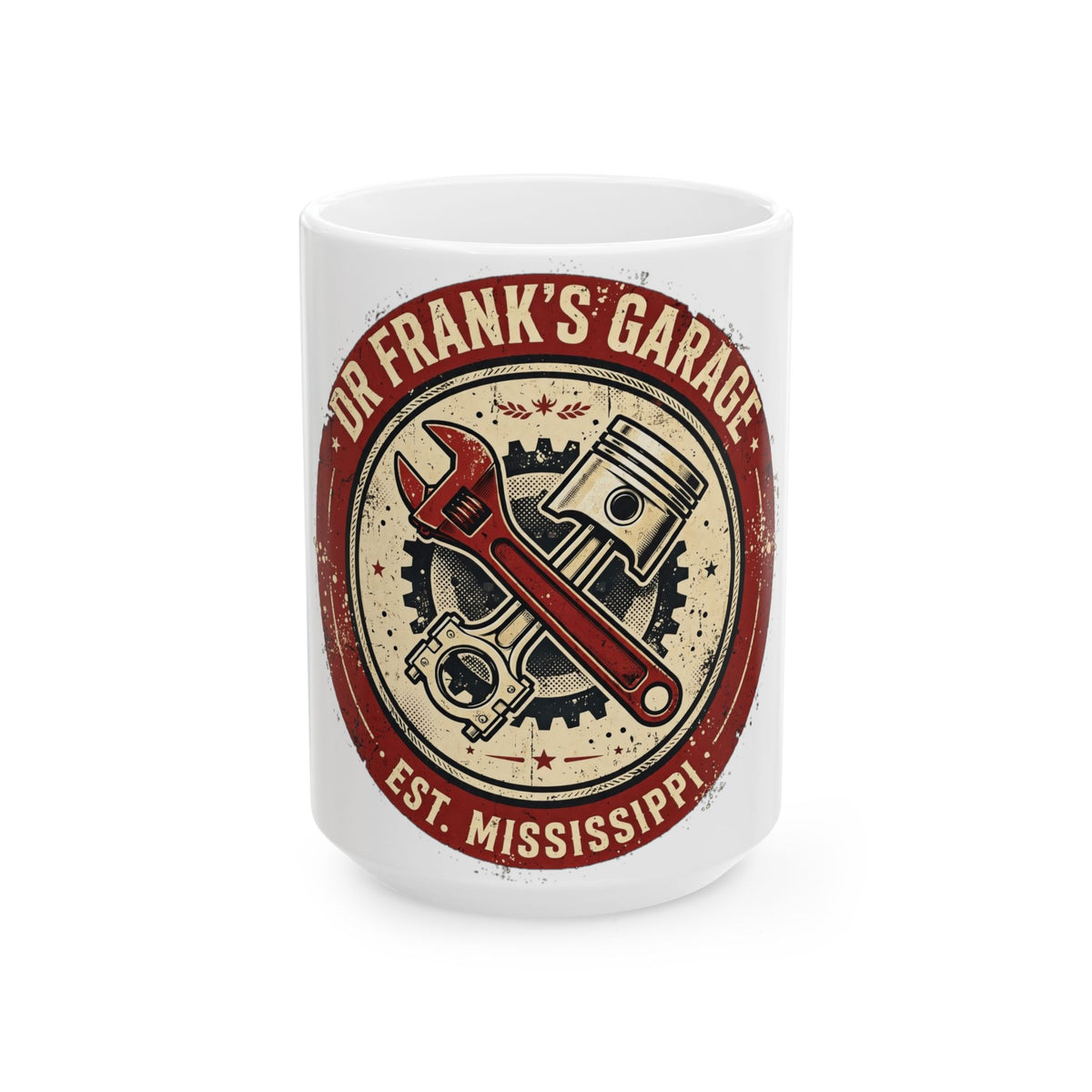 Vintage Badge Garage white ceramic mug, image 2