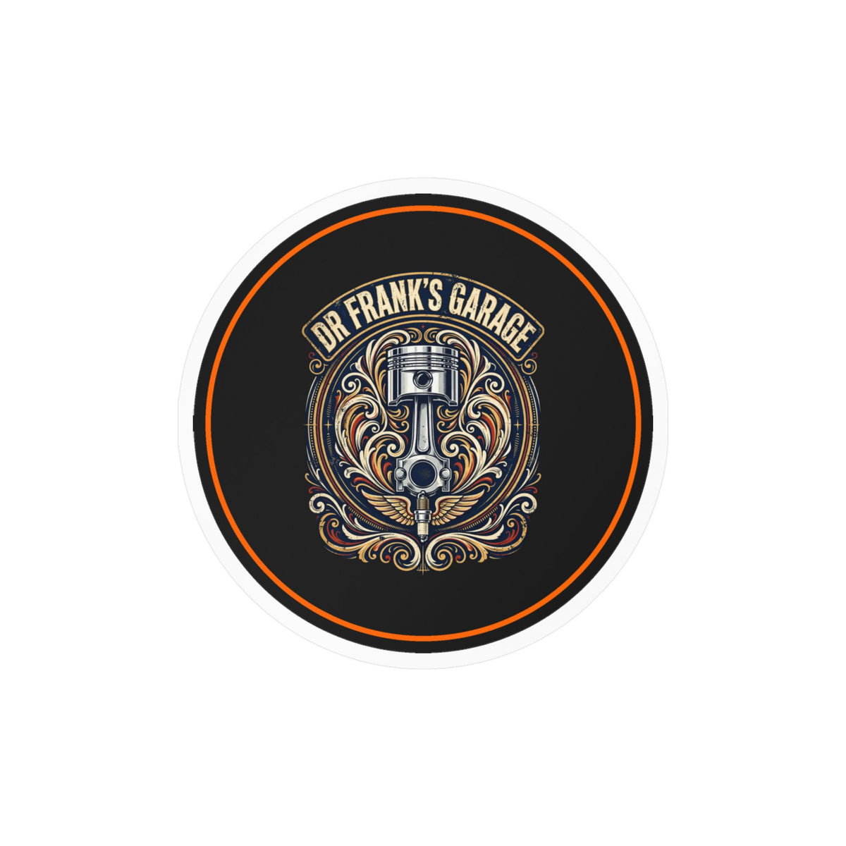 Dr. Frank's Garage Winged Piston kiss-cut vinyl decal