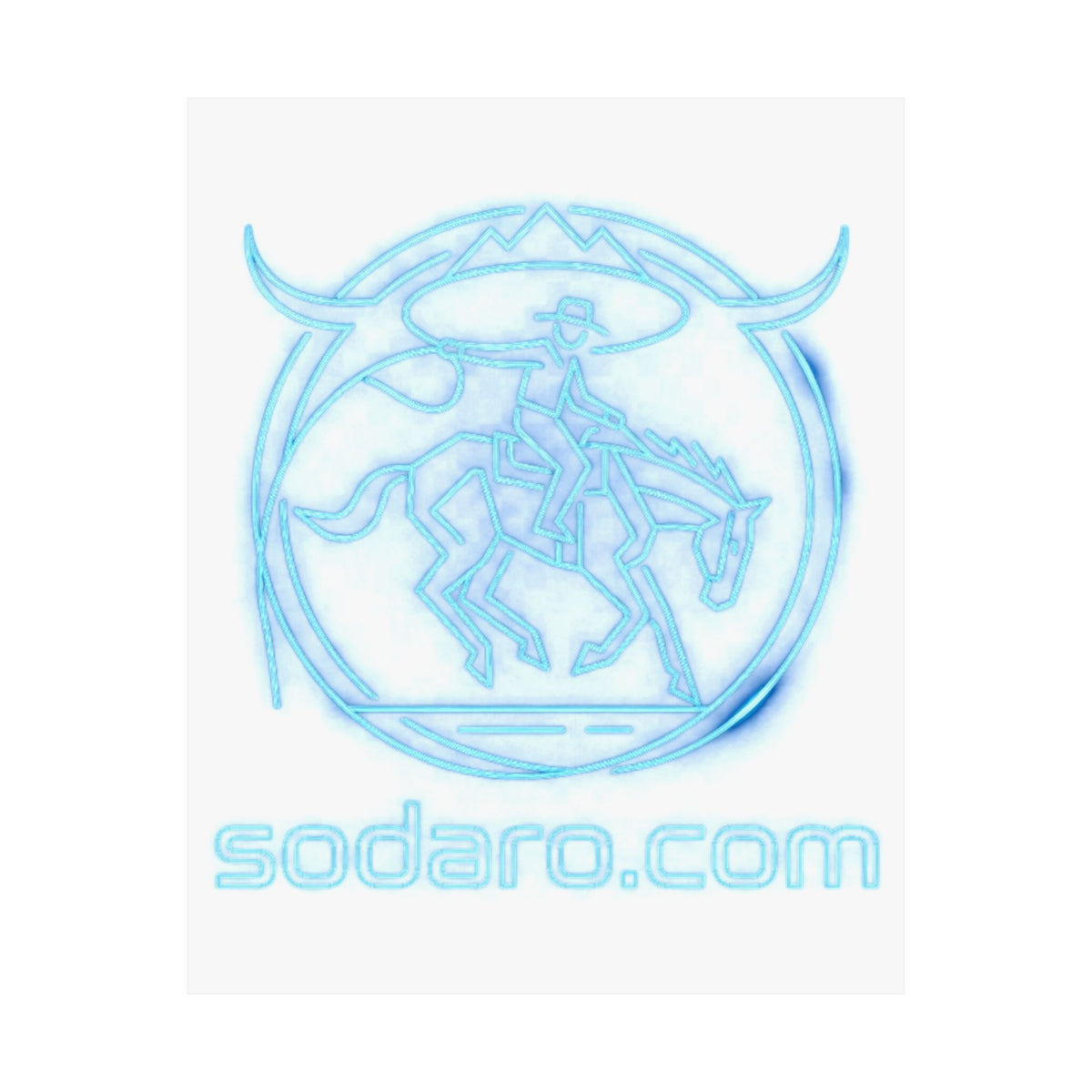 SHT Ranch neon blue bronc rider matte poster, sodaro.com