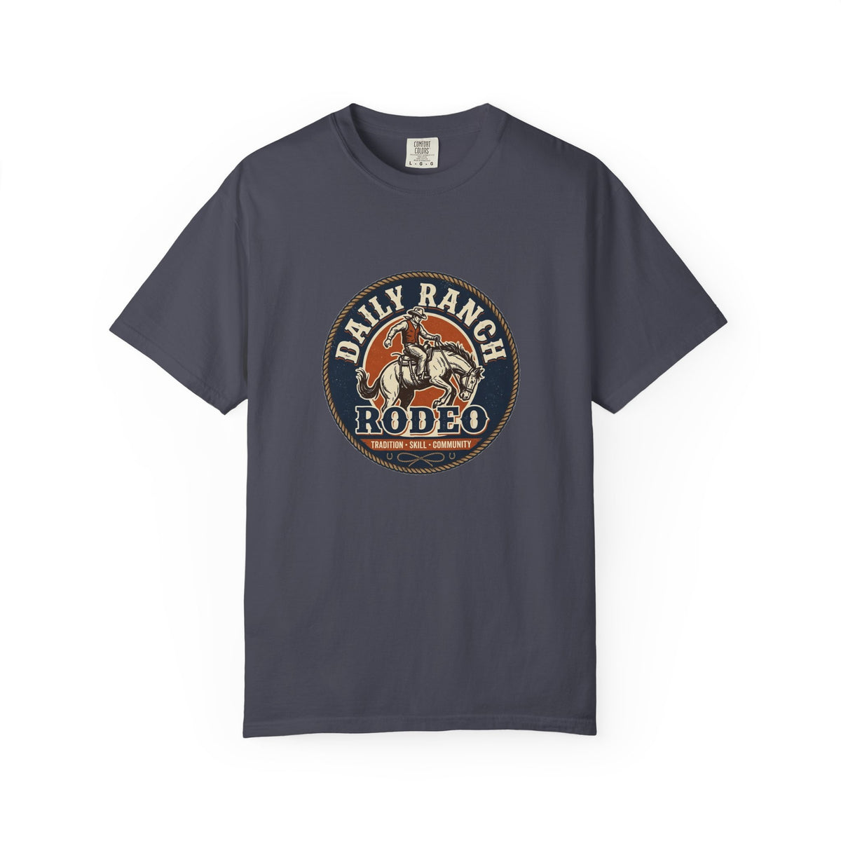 Daily Ranch Rodeo badge Comfort Colors tee with bronc rider