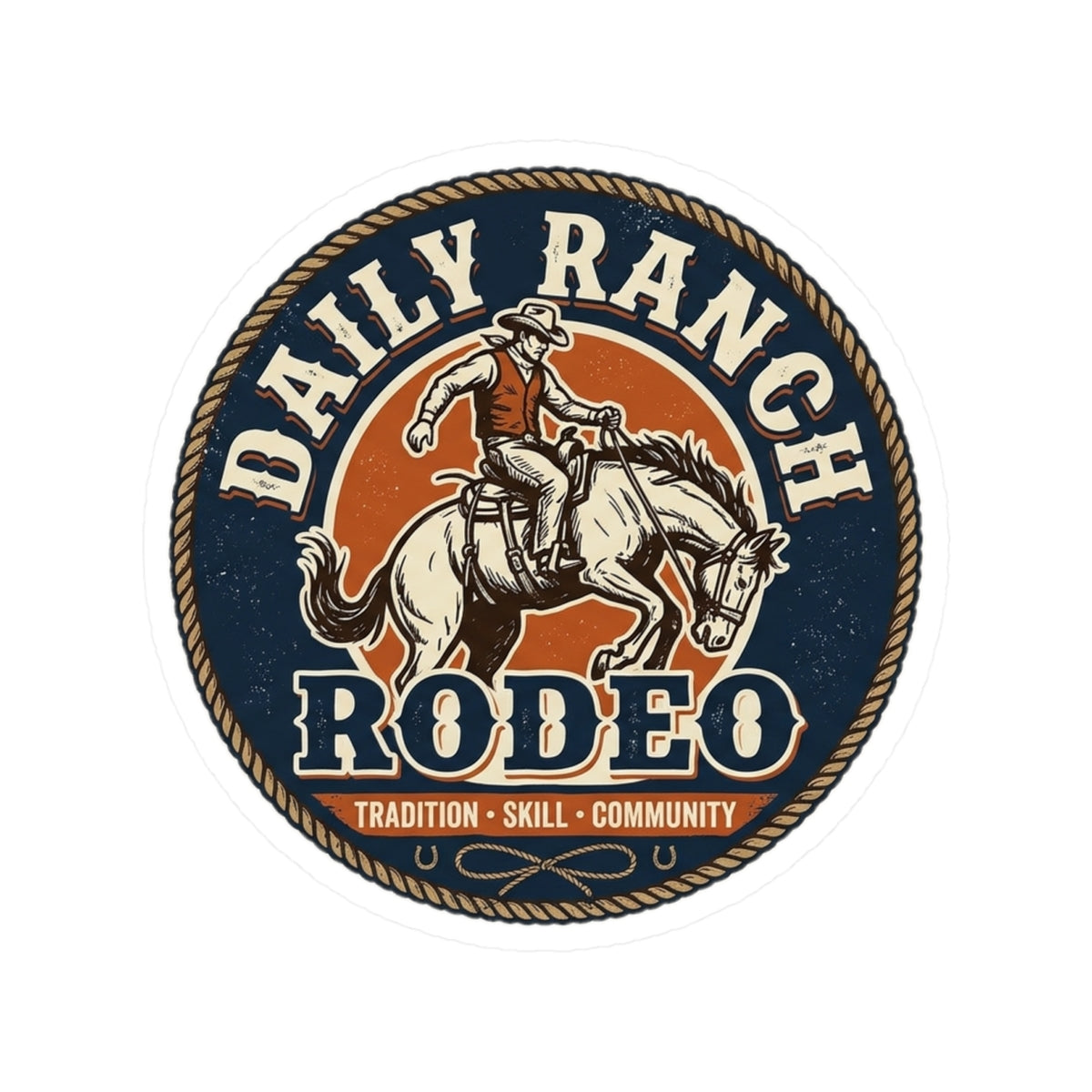 Daily Ranch Rodeo badge kiss-cut sticker with bronc rider