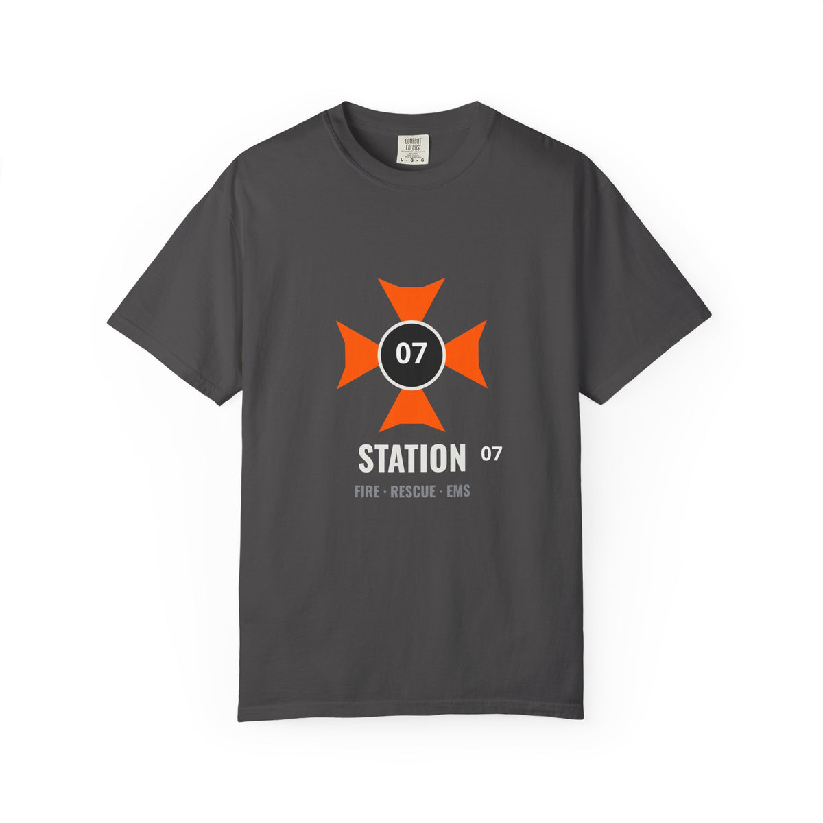 Station-Number Personalized Tee in Graphite – Public Safety line by Dr. Frank's Garage