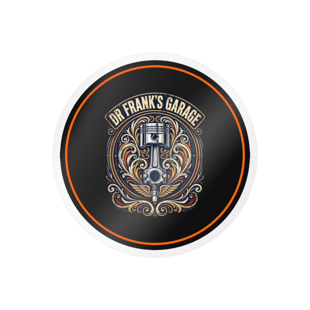 Dr. Frank's Garage Winged Piston kiss-cut vinyl decal