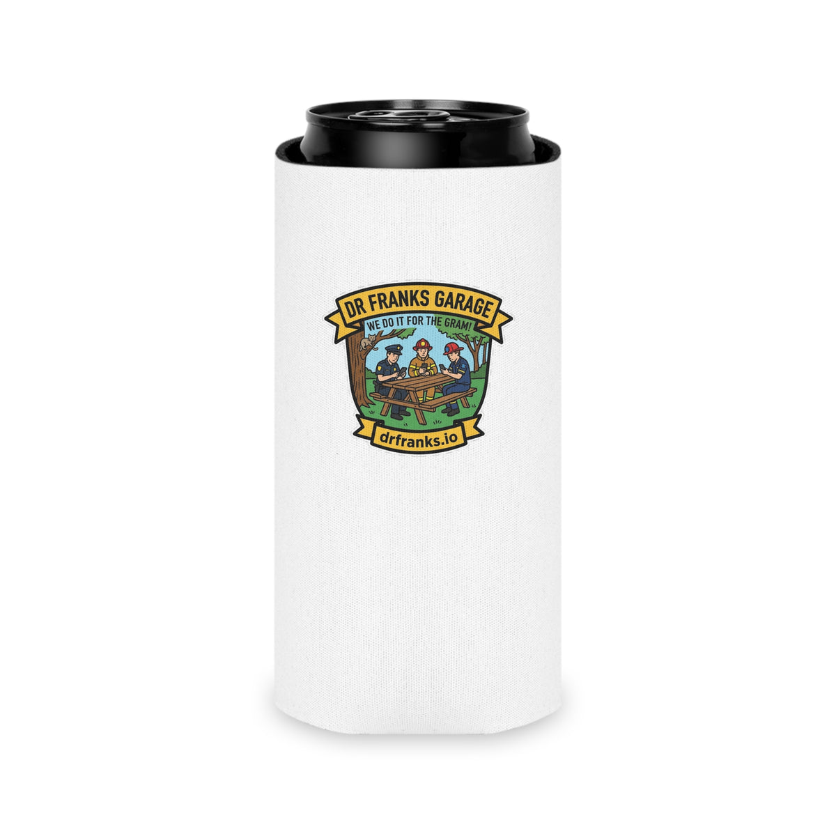 For The Gram can cooler with cop, firefighter and EMT badge