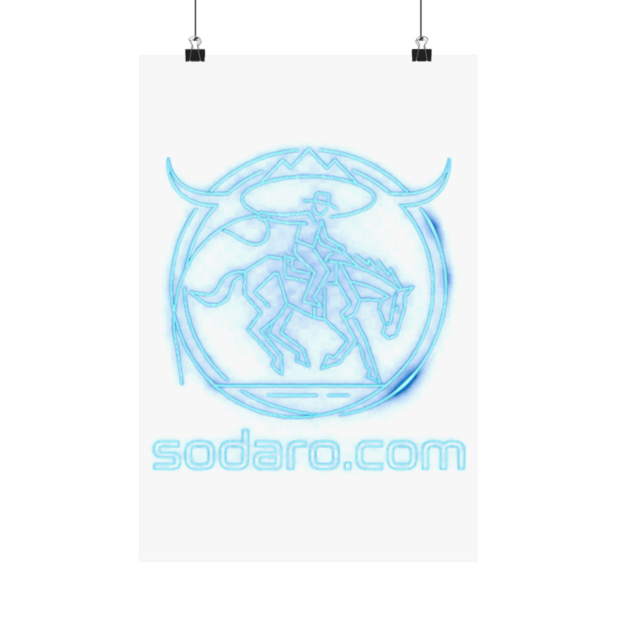 SHT Ranch neon blue bronc rider matte poster, sodaro.com