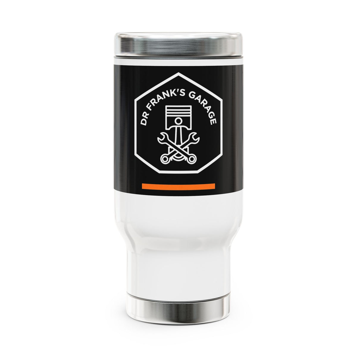 Monochrome Motor Garage Travel Mug 14oz - Dr. Frank's Garage, image 1