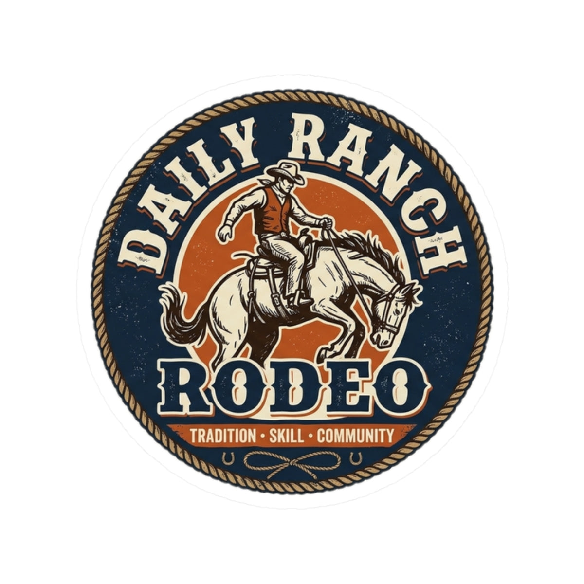 Daily Ranch Rodeo badge kiss-cut sticker with bronc rider
