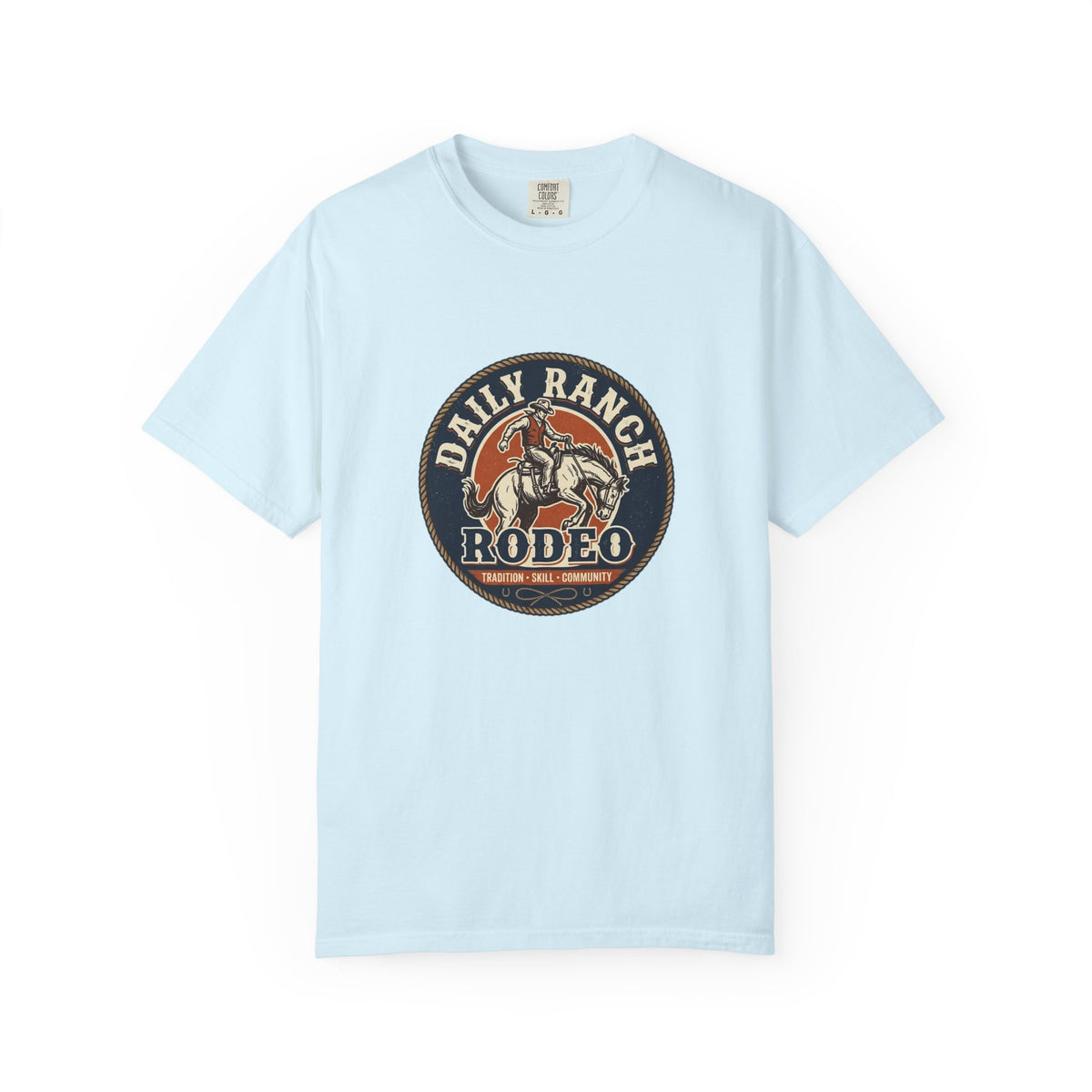 Daily Ranch Rodeo badge Comfort Colors tee with bronc rider