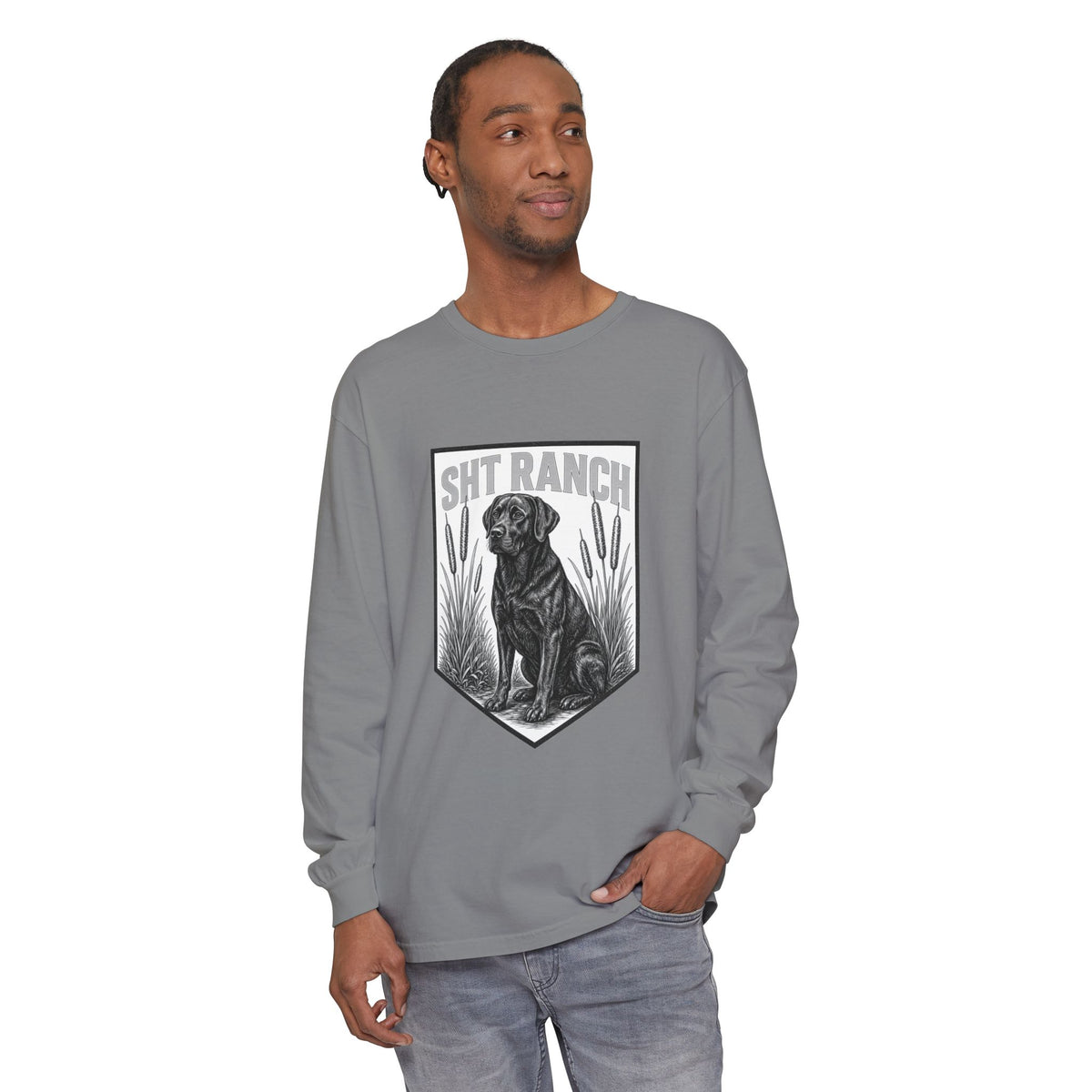 SHT Ranch black lab Comfort Colors long sleeve tee