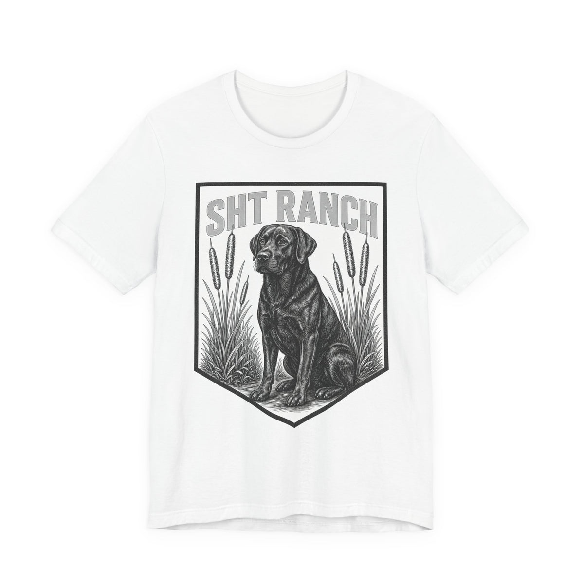 SHT Ranch Black Lab Tee in White – SHT Ranch & Rodeo line by Dr. Frank's Garage