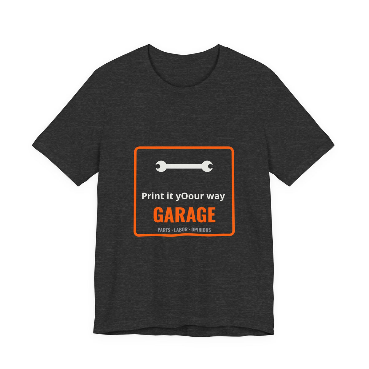 Personalized "___'s Garage" Tee in Dark Grey Heather – Garage Wear line by Dr. Frank's Garage