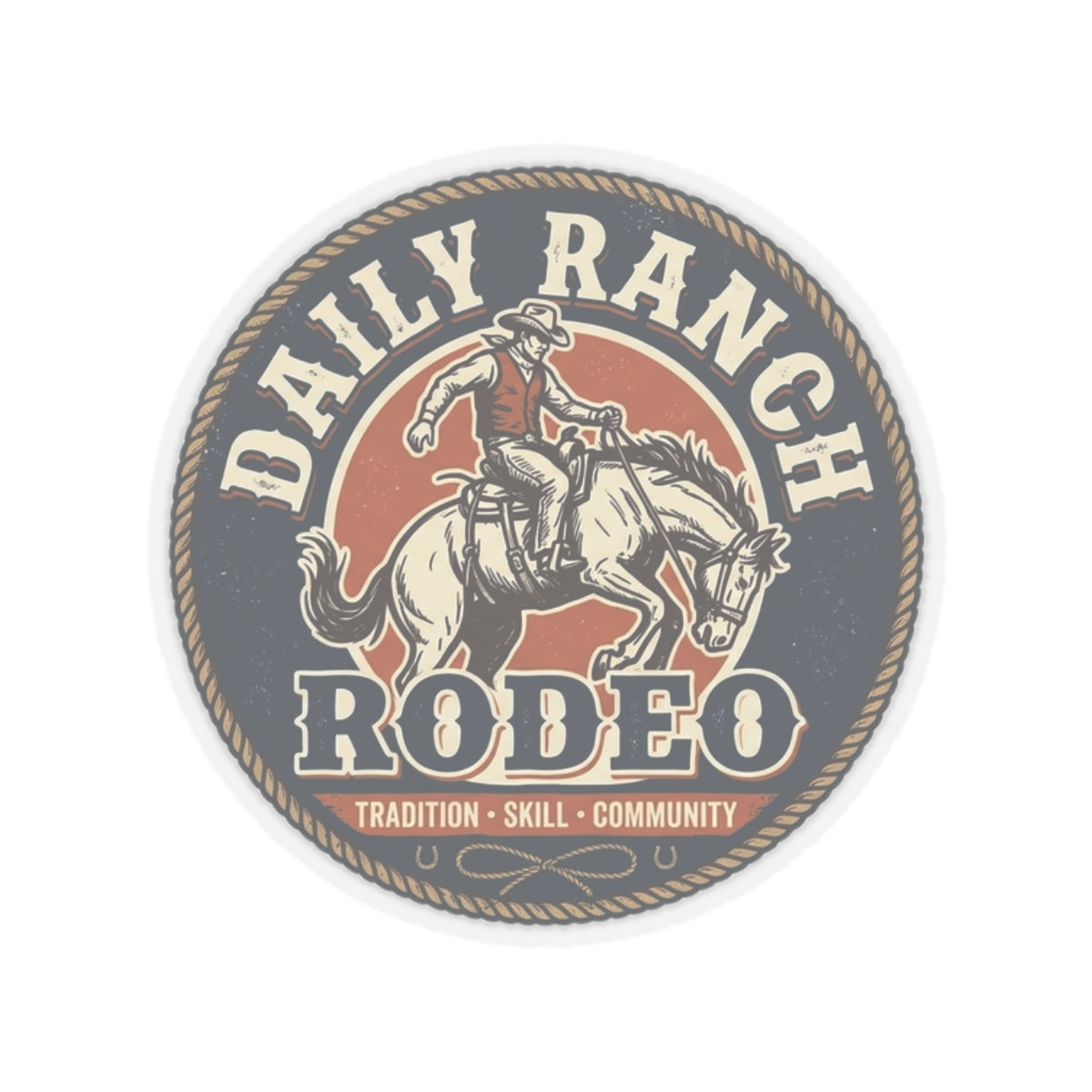 Daily Ranch Rodeo badge kiss-cut sticker with bronc rider