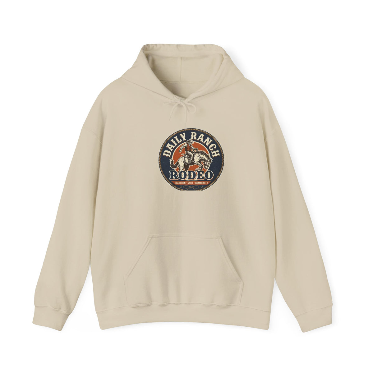 Daily Ranch Rodeo badge hoodie with bronc rider
