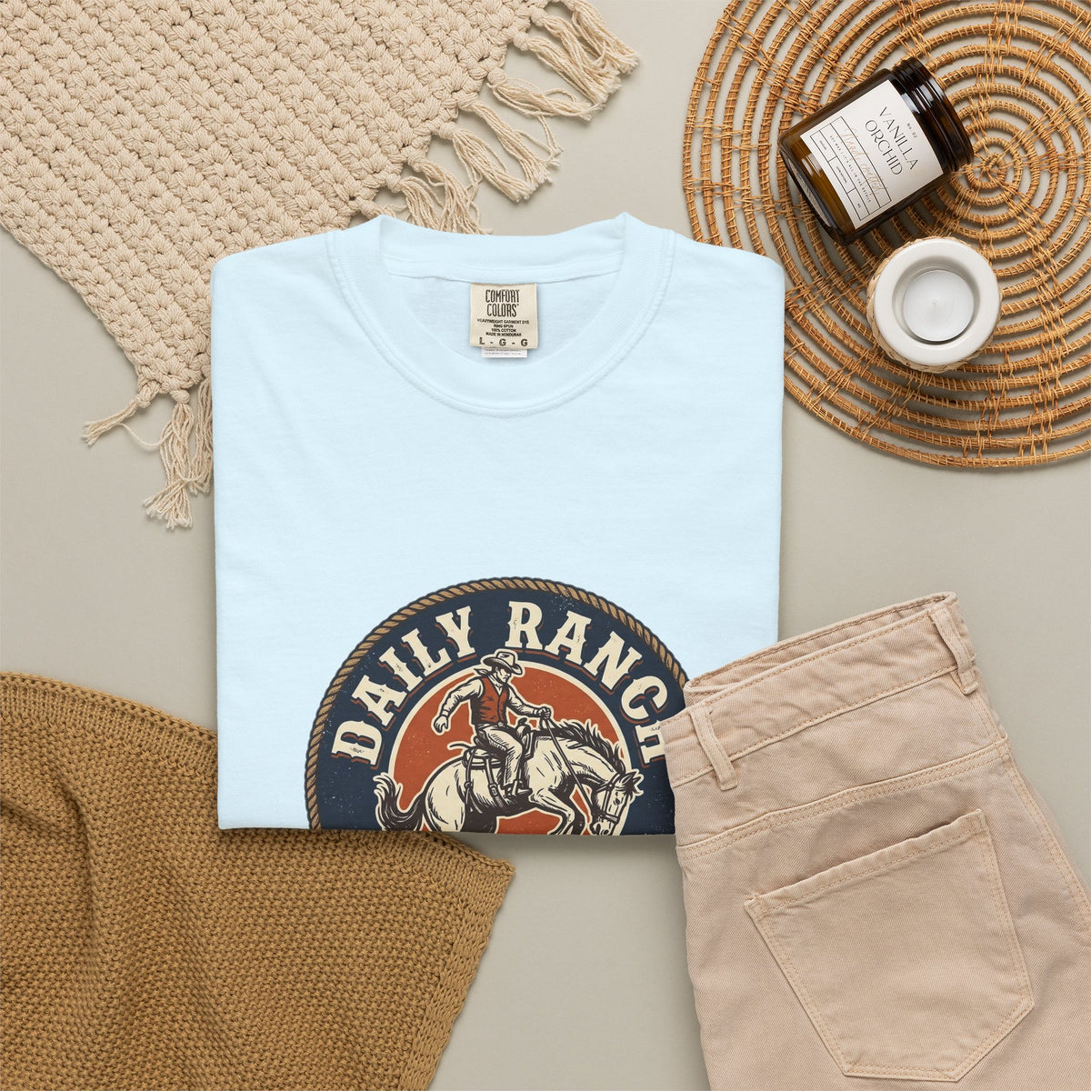 Daily Ranch Rodeo badge Comfort Colors tee with bronc rider