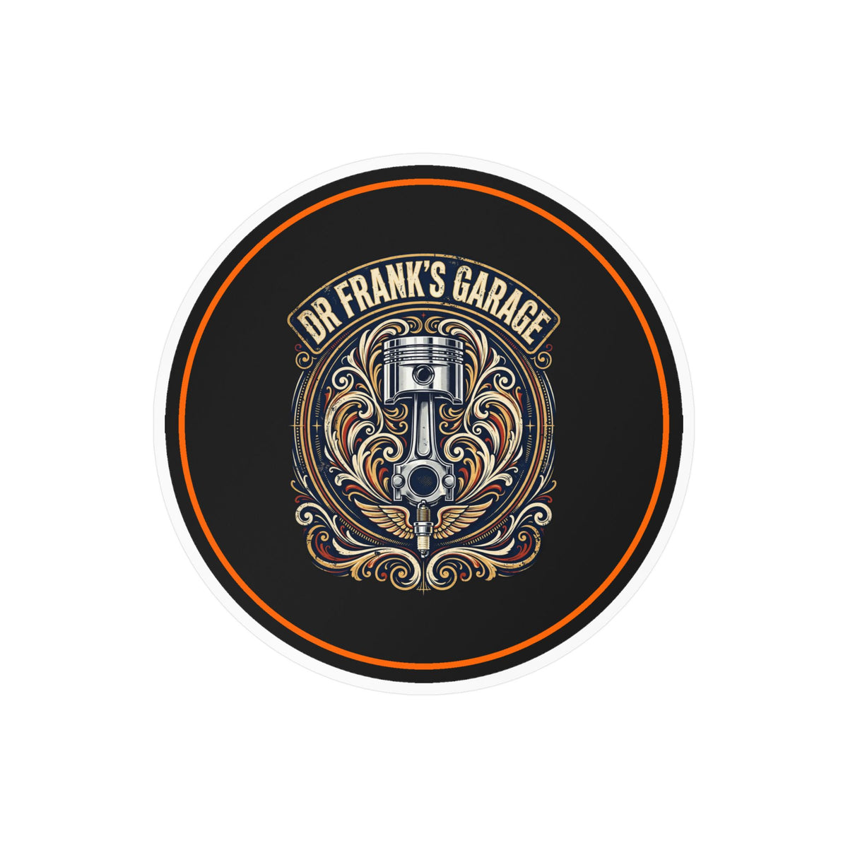 Dr. Frank's Garage Winged Piston kiss-cut vinyl decal