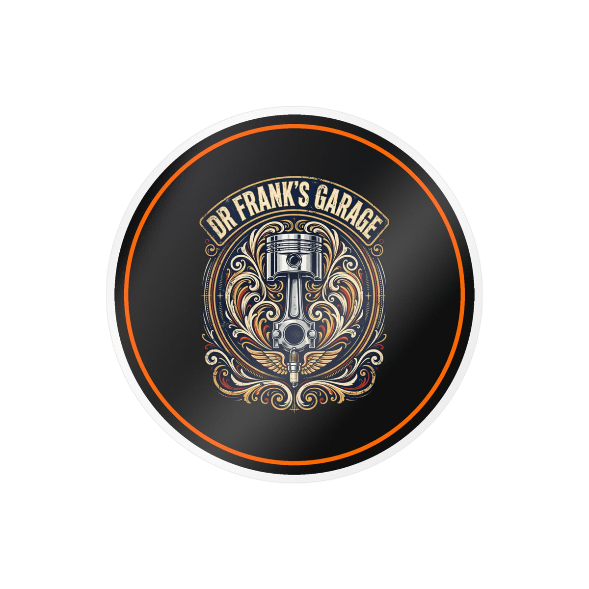 Dr. Frank's Garage Winged Piston kiss-cut vinyl decal